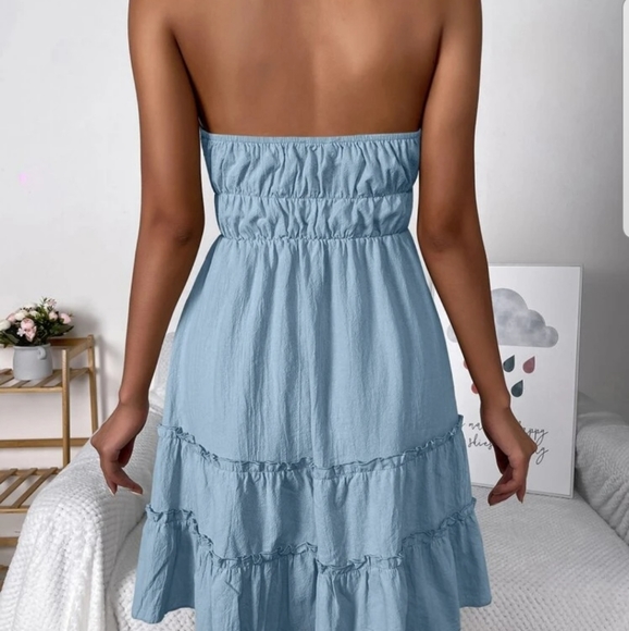 Tie Front Knotted Backless Ruffle Hem Dress - Picture 2 of 9